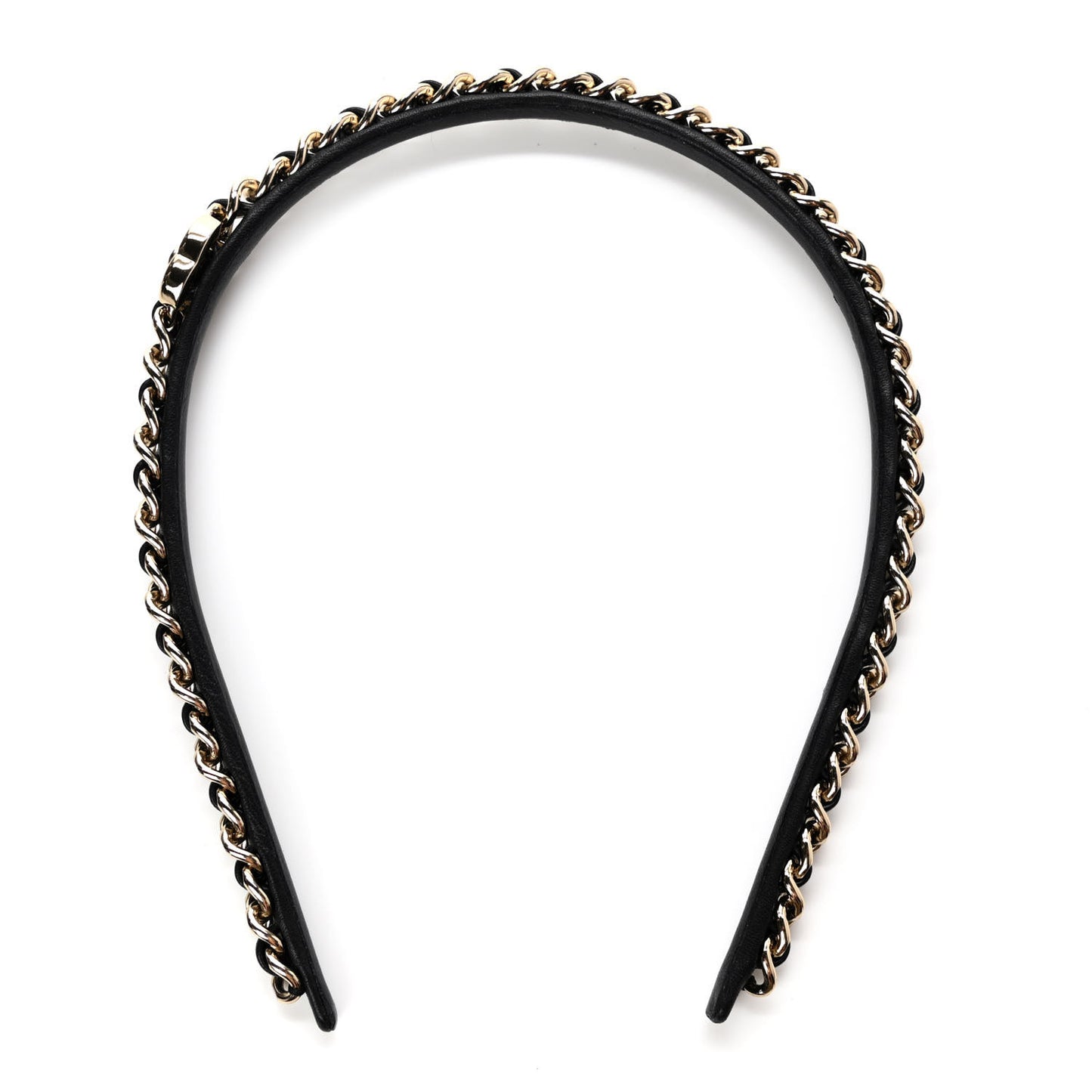 Metal Lambskin CC Turnlock Chain Headband Gold Black