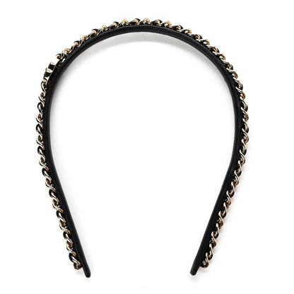 Chanel Metal Lambskin CC Turnlock Chain Headband Gold Black 1 of 4