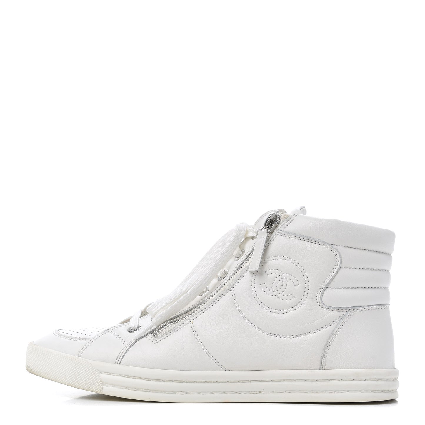 Calfskin High Top CC Sneakers 36 White