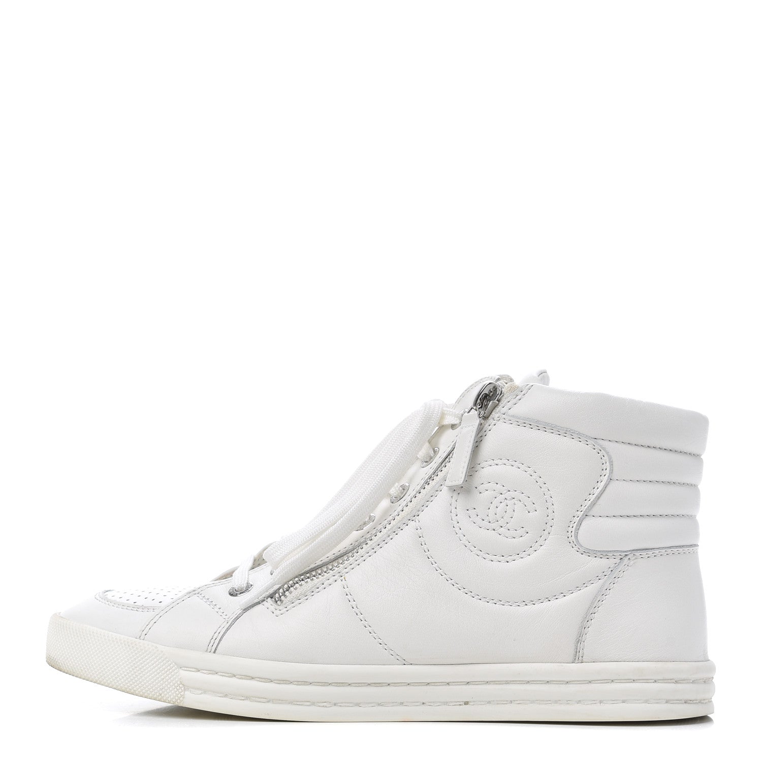 Chanel Calfskin High Top CC Sneakers 36 White 1 of 21