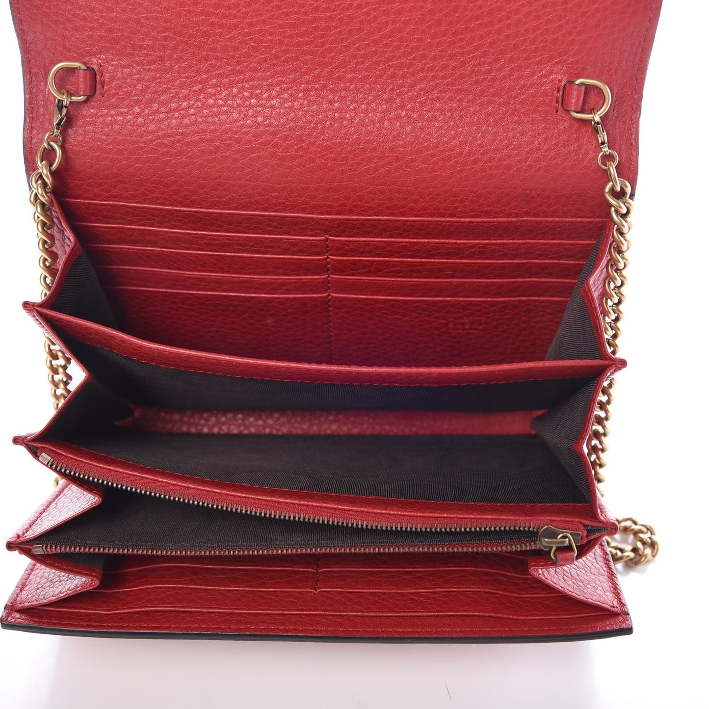 Calfskin GG Marmont Chain Wallet Vulcanic Red