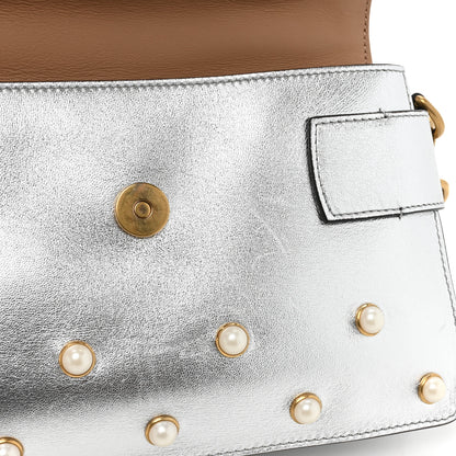 Gucci Metallic Nappa Pearl Studded Mini Queen Margaret Broadway Shoulder Bag Silver 12 of 12