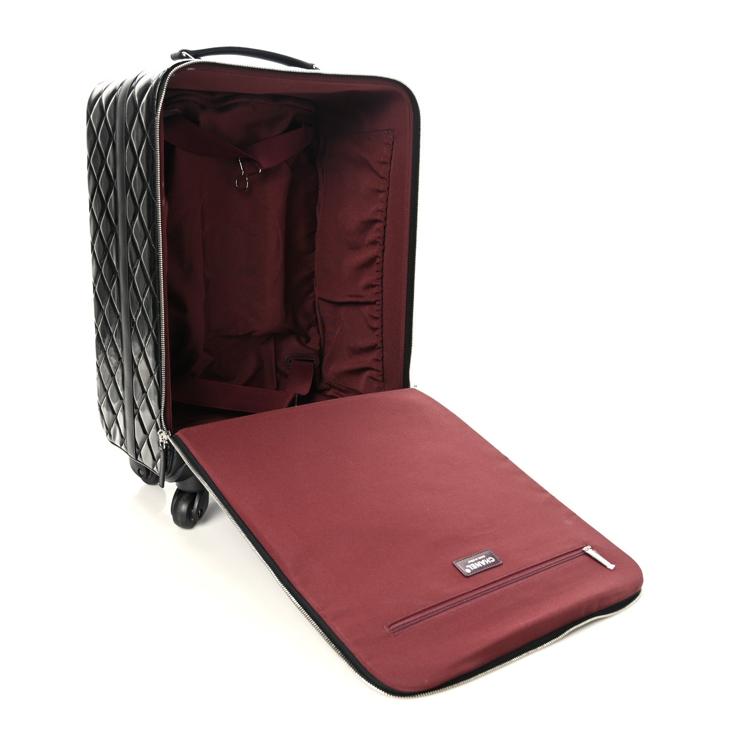 Chanel Vinyl Calfskin Quilted Trolley Rolling Luggage Black 3 of 8