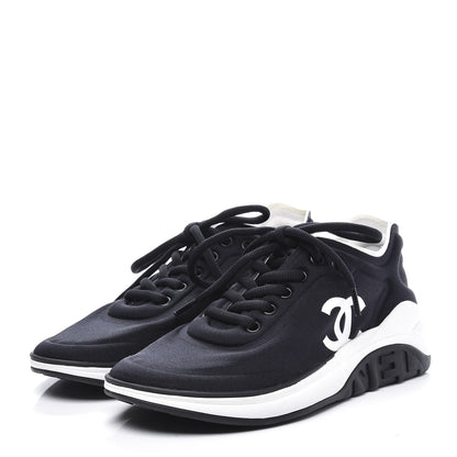 Chanel Lycra Womens CC Sneakers 36.5 Black 2 of 10