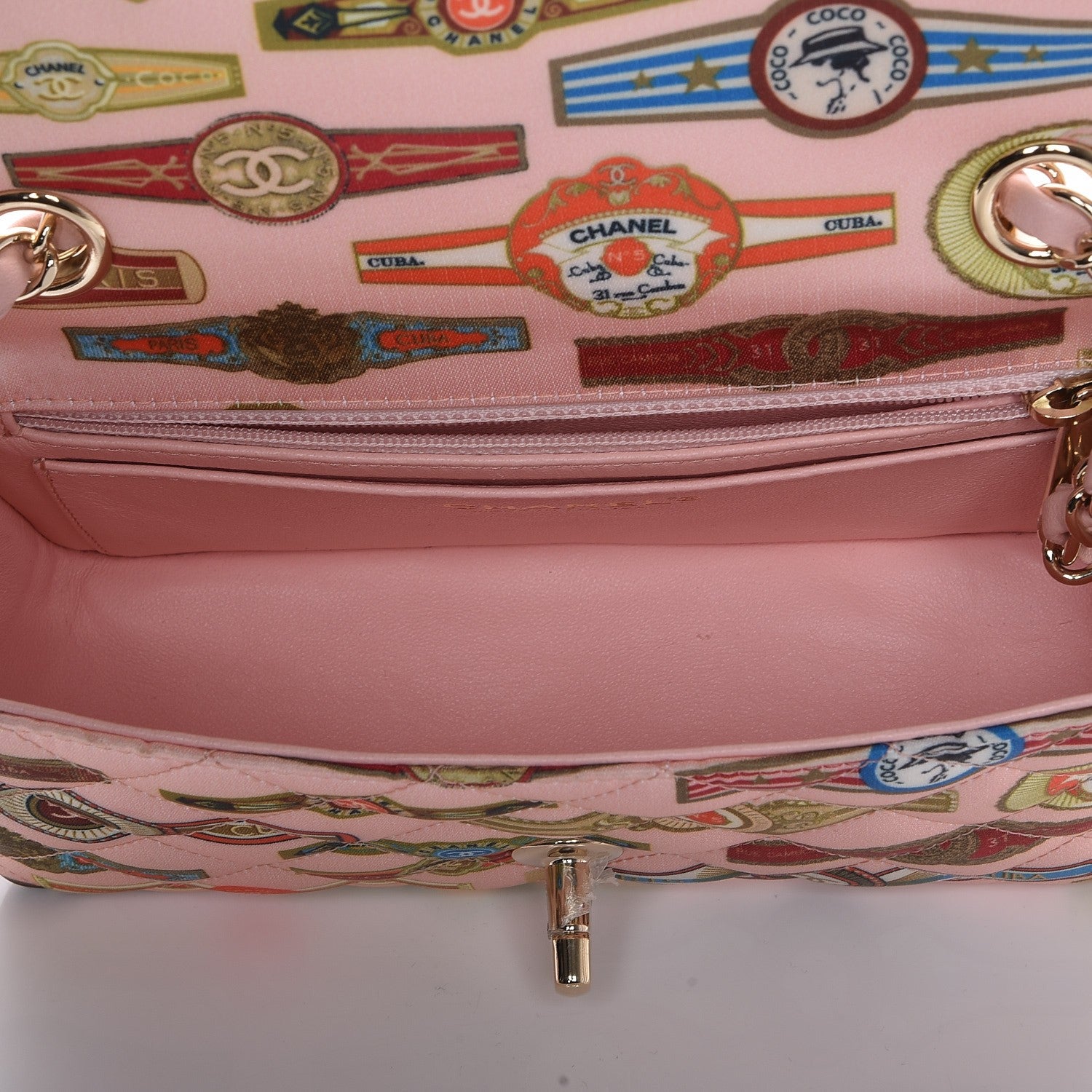 Chanel Satin Paris Cuba Cigare Print Mini Flap Pink 5 of 8
