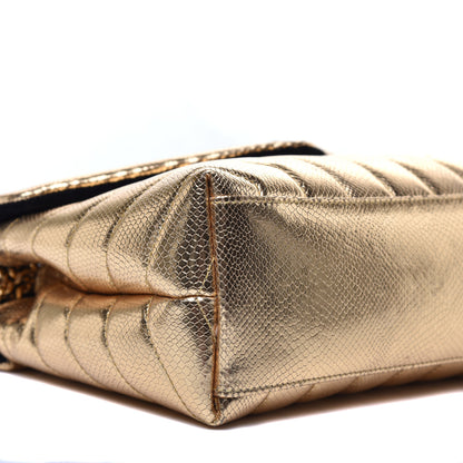 Saint Laurent Snake Embossed Lame Y Quilted Small Loulou Monogram Chain Satchel Oro 7 of 8
