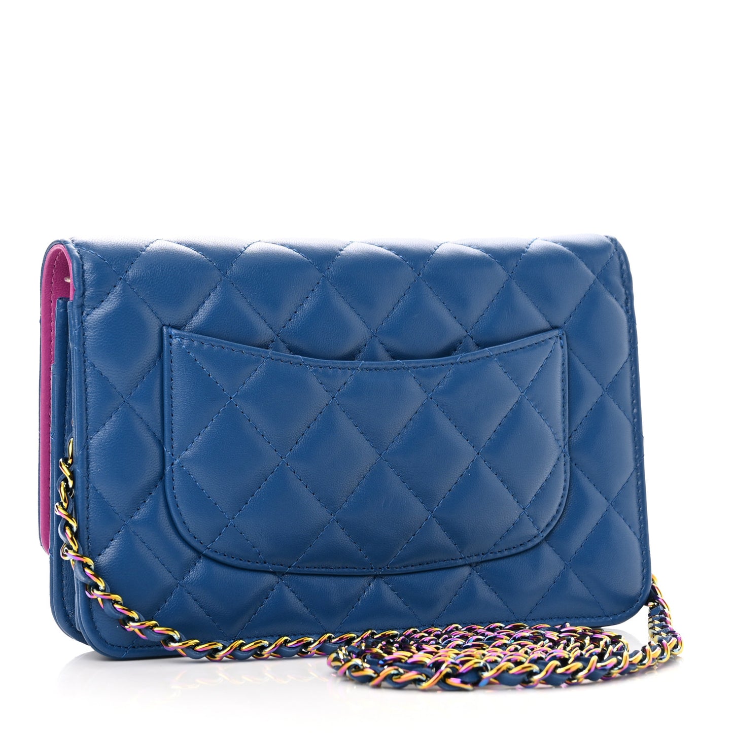Lambskin Quilted Wallet On Chain WOC Dark Blue Pink