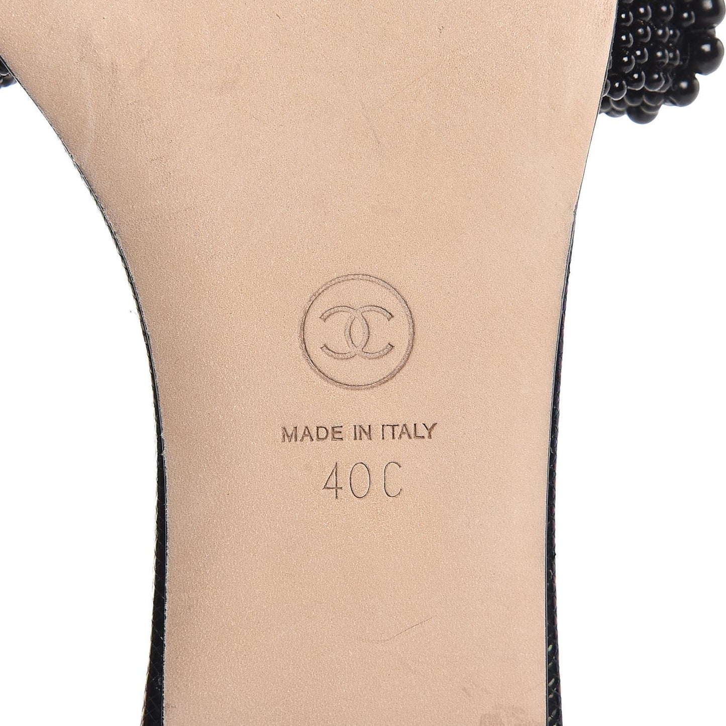 Fantasy Calfskin Pearl Cord CC Mules 40 Black