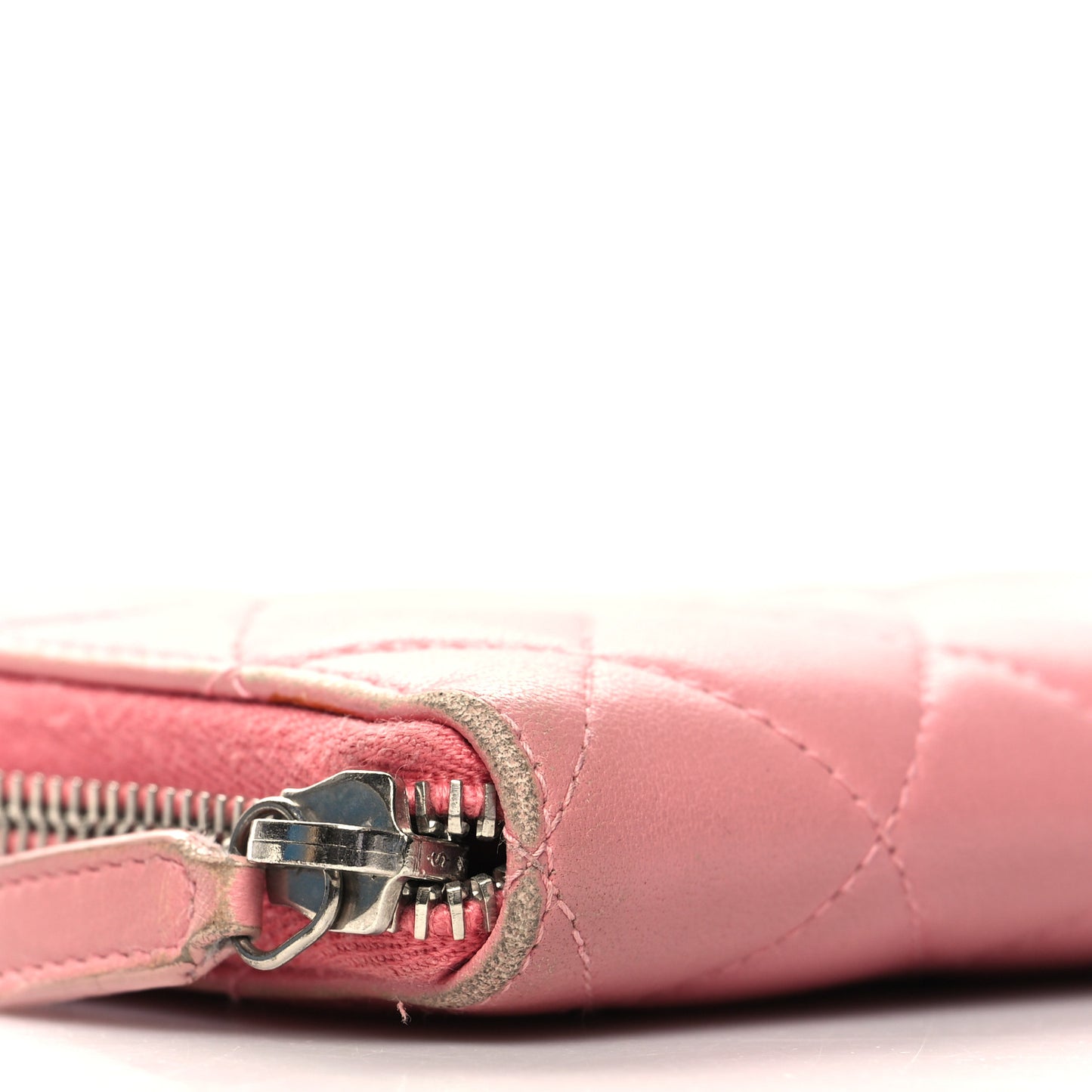 Lambskin Quilted Large Gusset Zip Around Wallet Pink