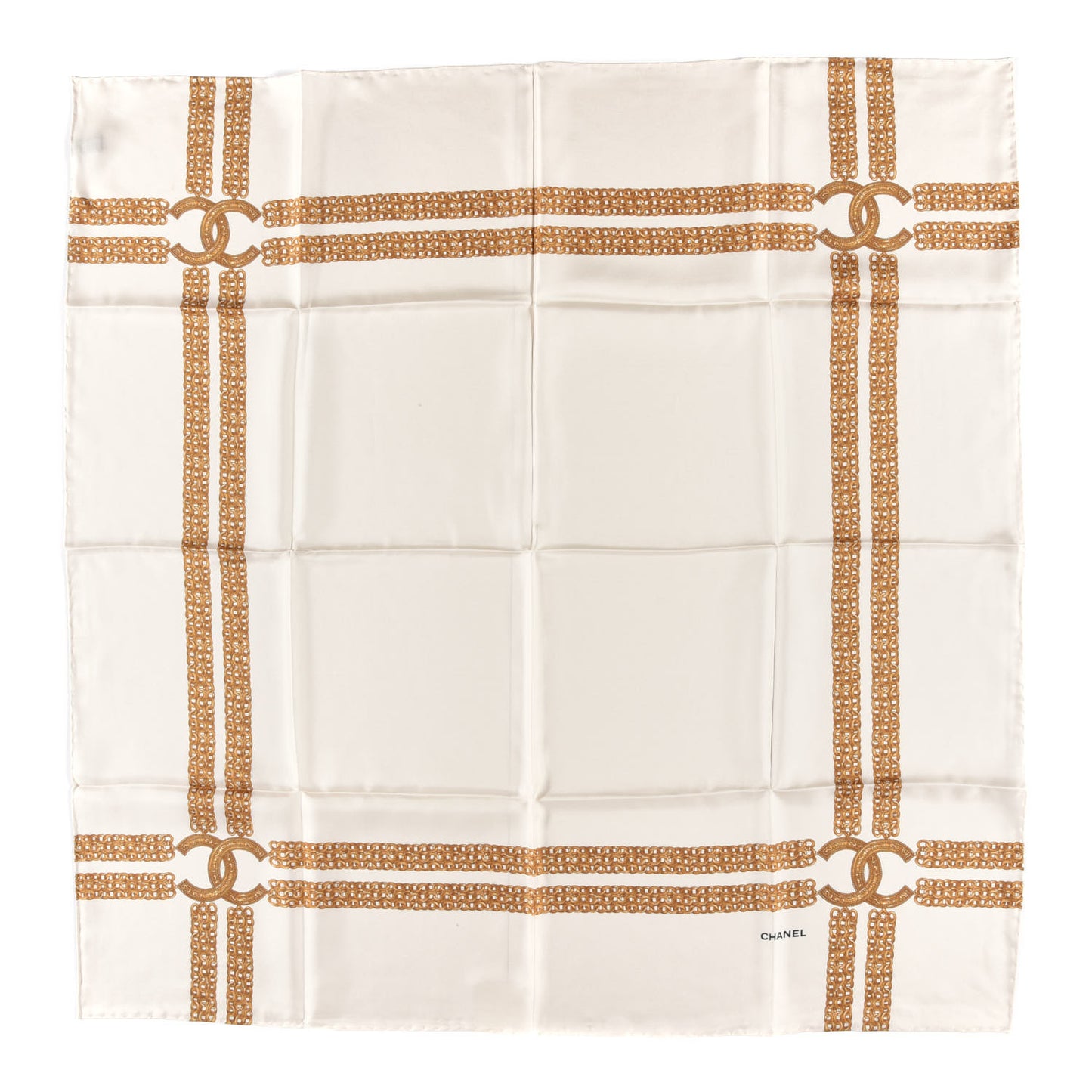 Silk CC Chain Square Scarf White Gold