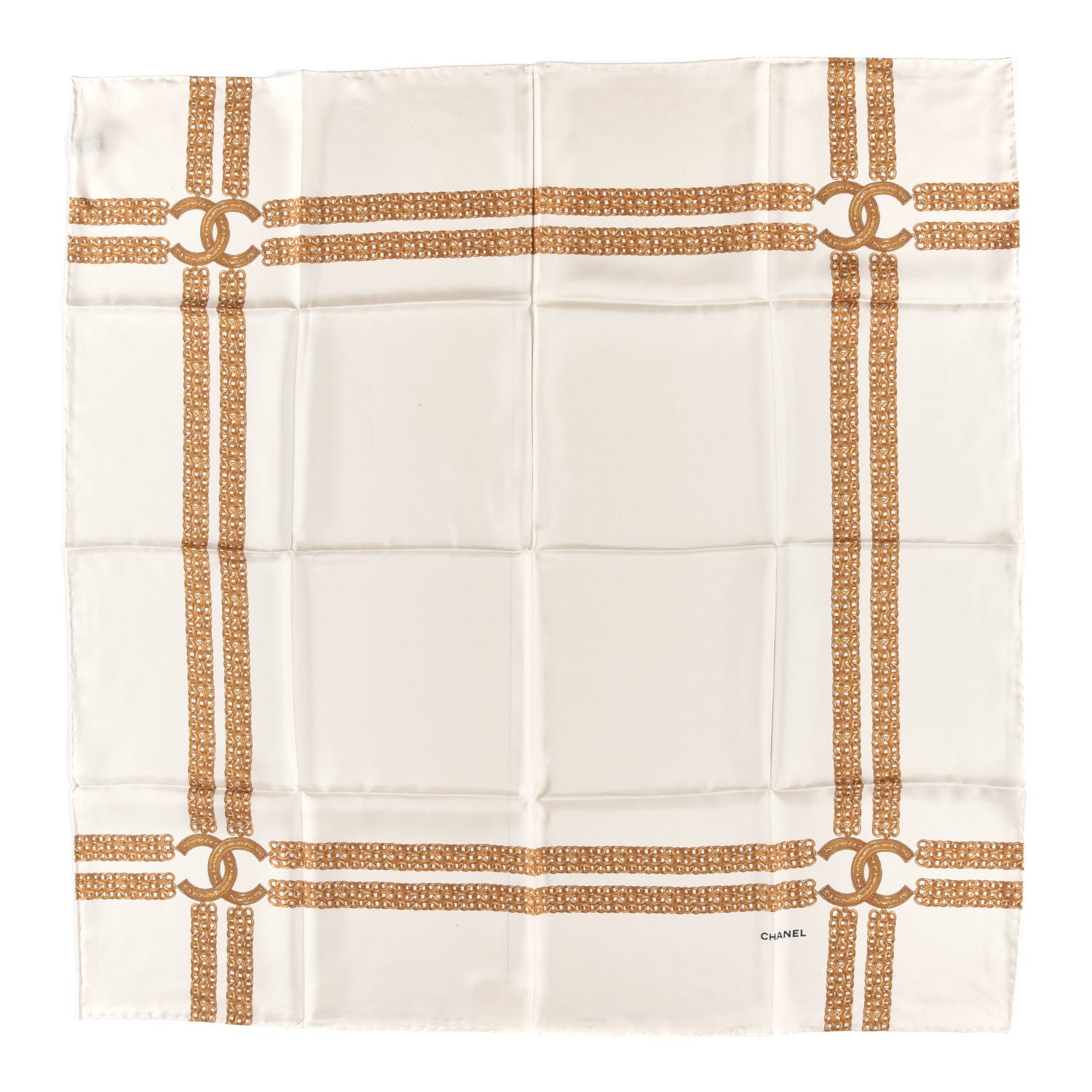 Chanel Silk CC Chain Square Scarf White Gold 1 of 4