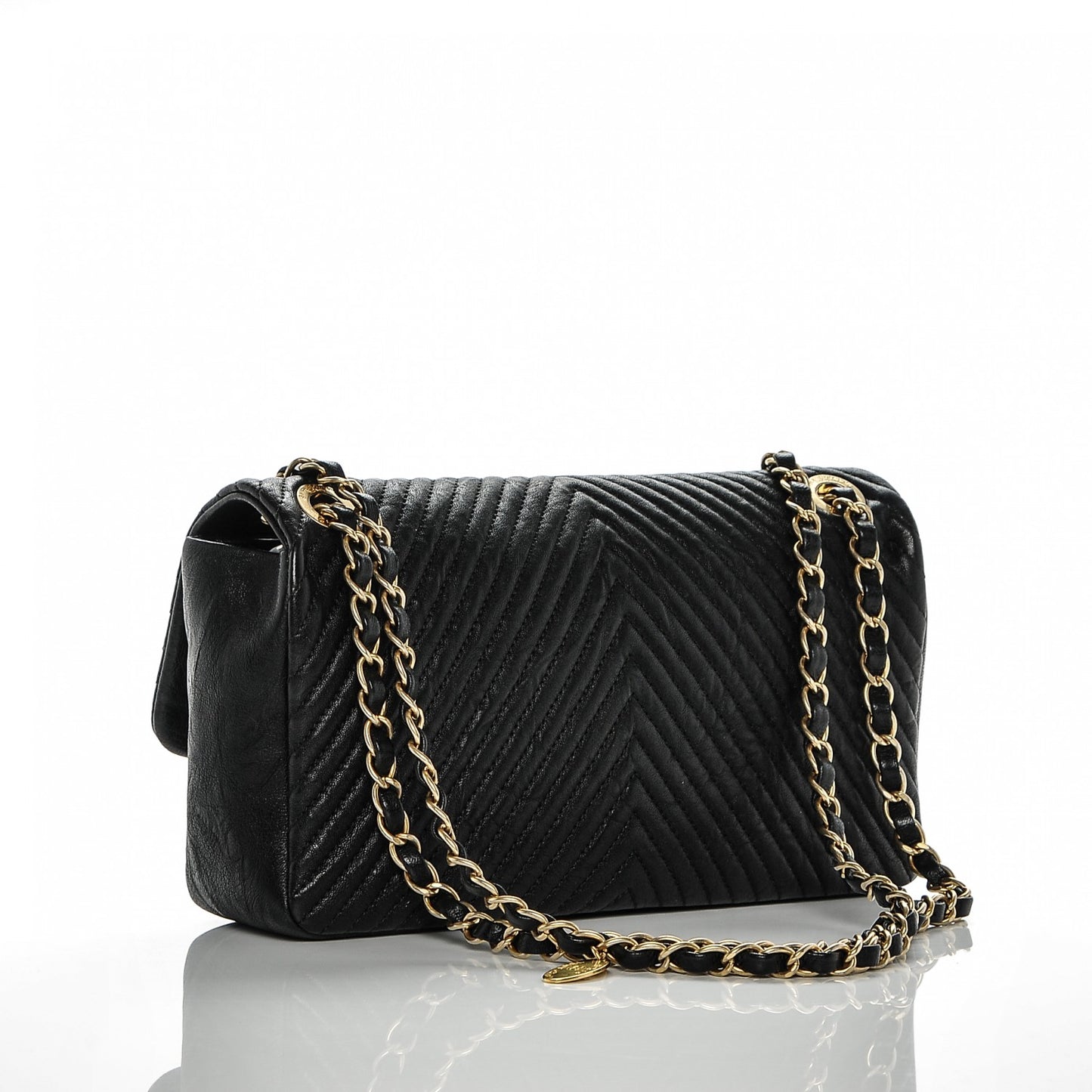 Wrinkled Lambskin Chevron Quilted Small Flap Black