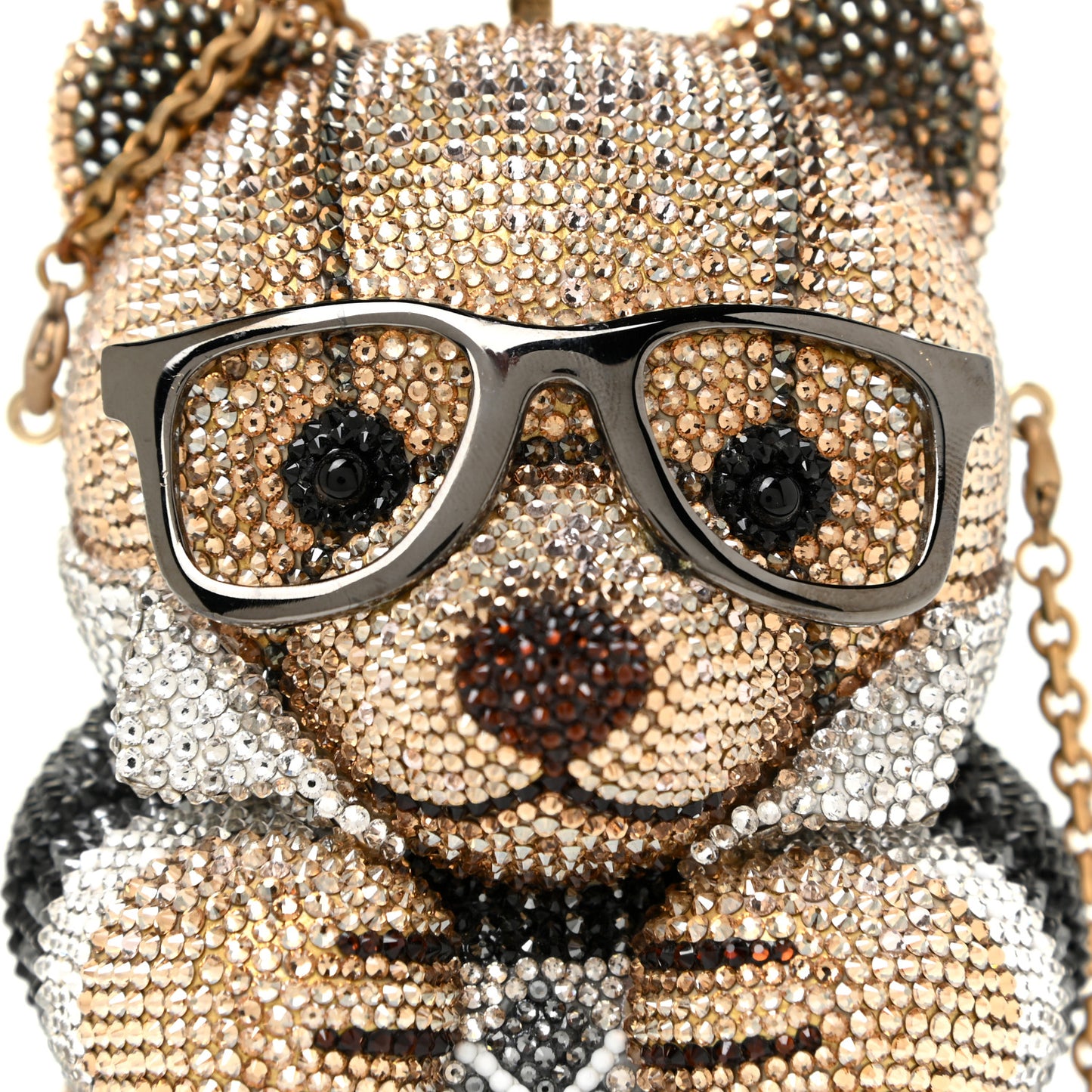 Crystal Spencer Teddy Bear Minaudiere Clutch Gold Brown
