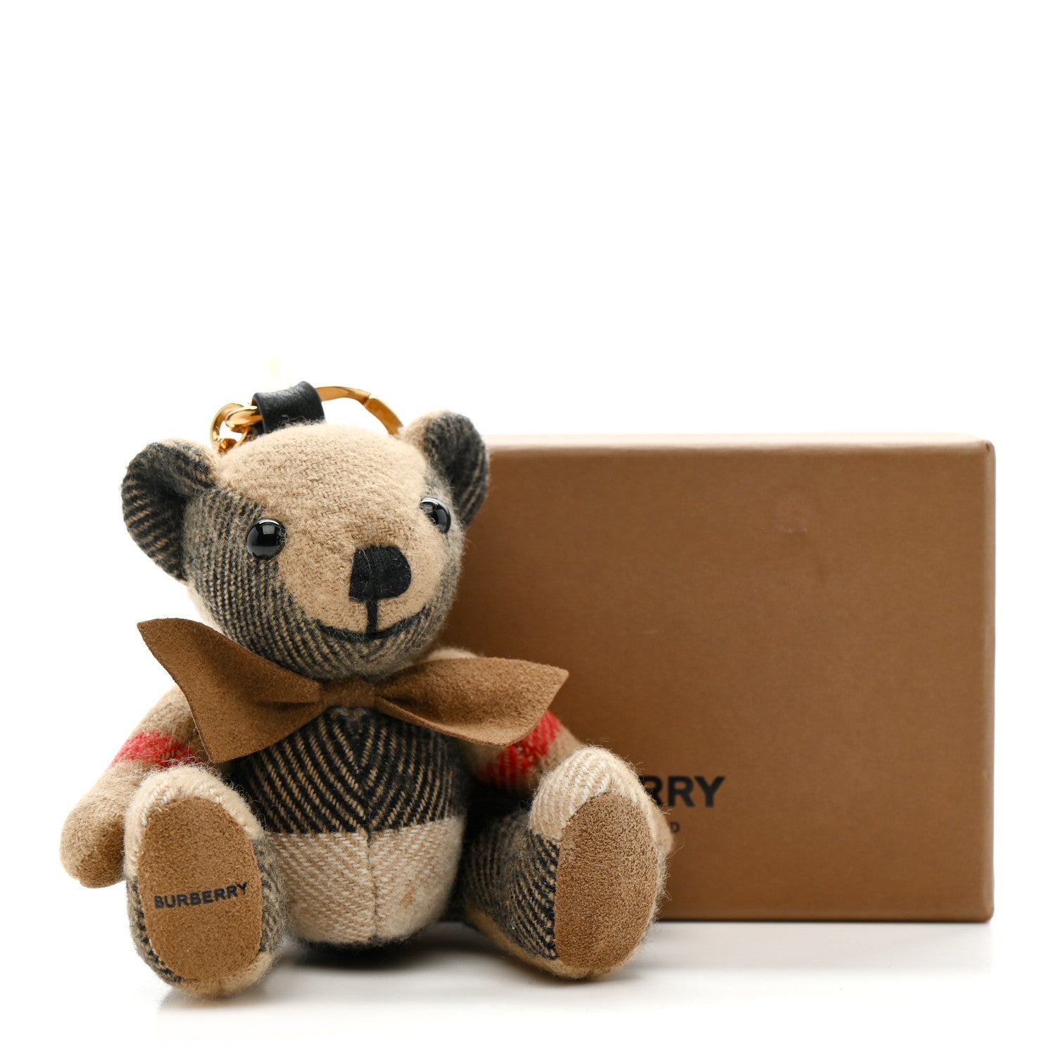 Burberry Cashmere House Check Thomas Bear Bag Charm Camel Gold