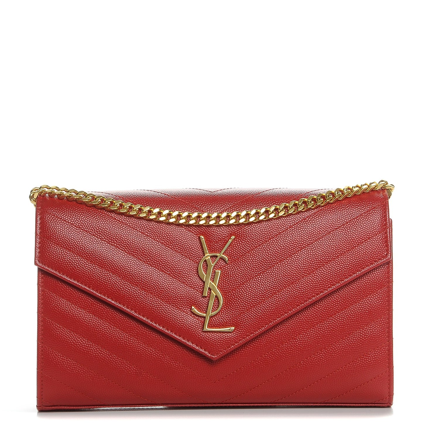Grain De Poudre Matelasse Chevron Monogram Chain Wallet New Red