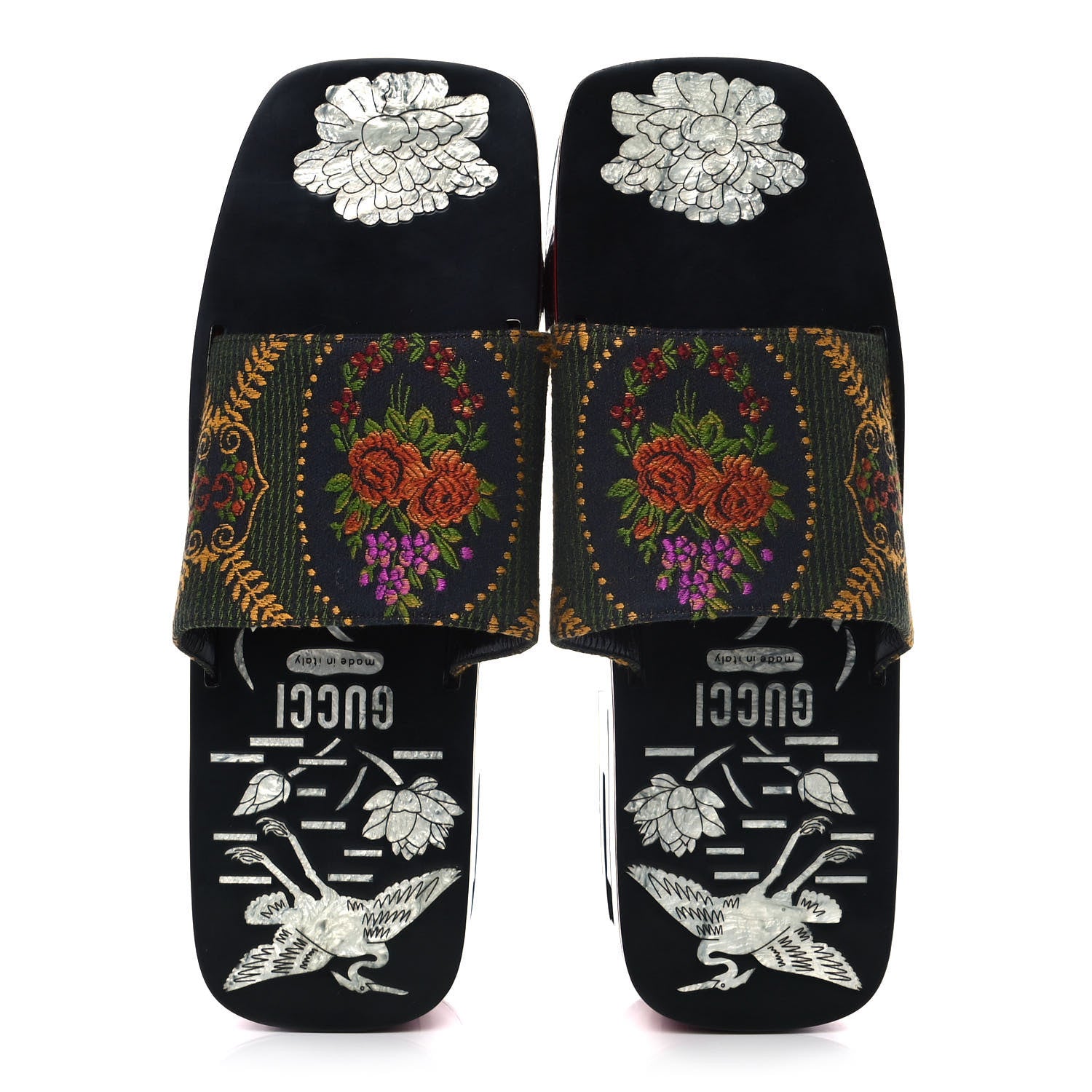 Gucci Patent Mother of Pearl Jacquard Square G Roses Platform Slide Sandals 39 Multicolor 5 of 10