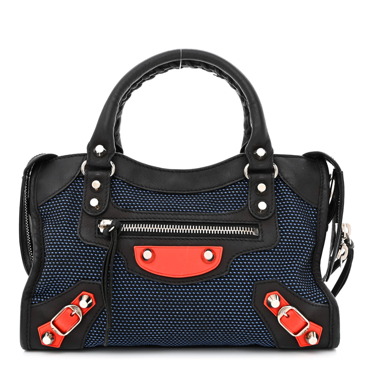 Balenciaga Mesh Agneau Arena Classic Silver Hardware Mini City Black Navy Orange 1 of 11
