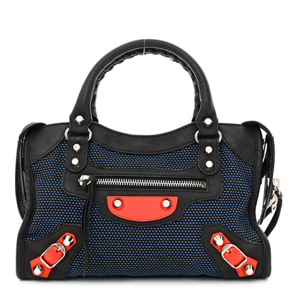 Balenciaga Mesh Agneau Arena Classic Silver Hardware Mini City Black Navy Orange 1 of 11