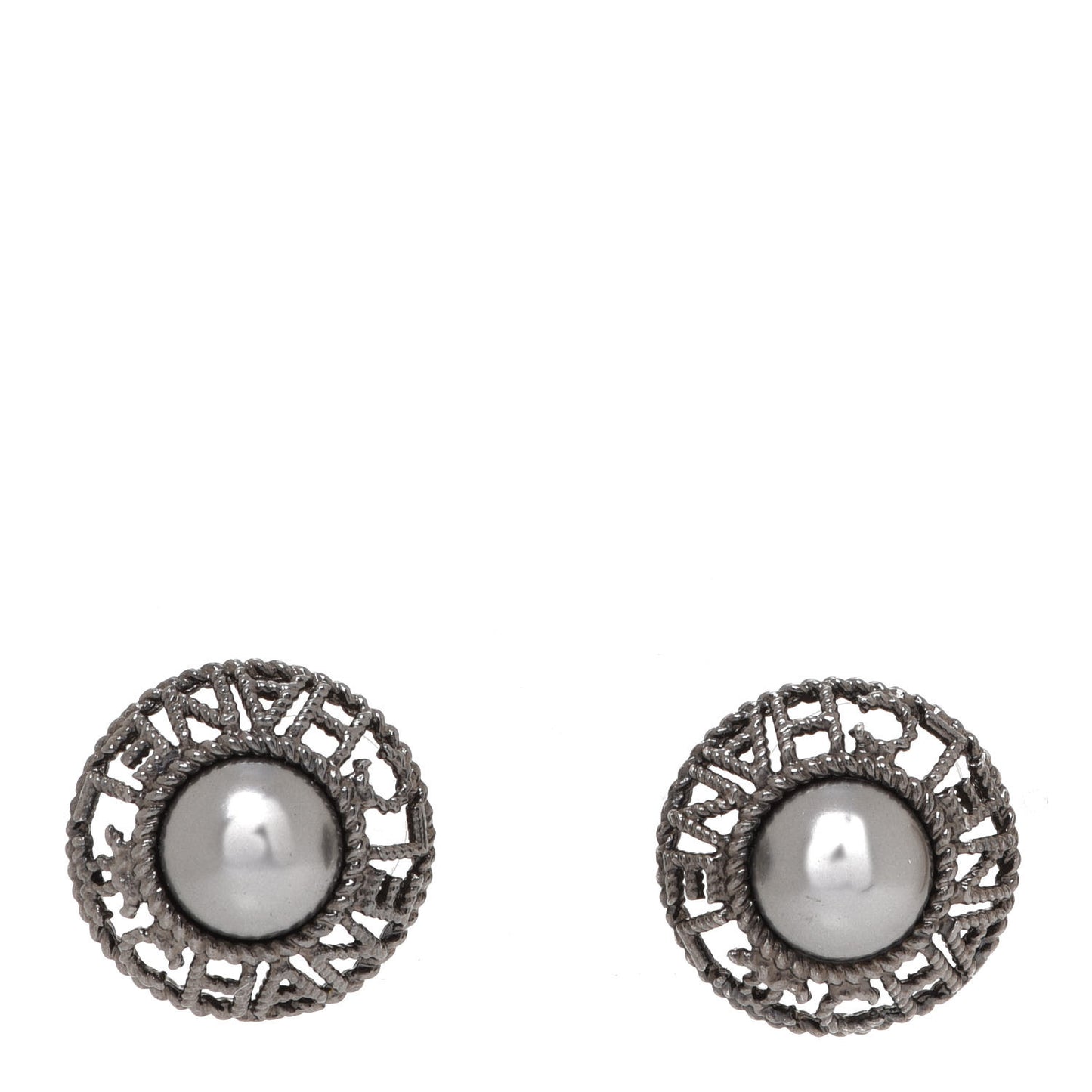Crystal Pearl Bead CC Round Earrings Silver Black