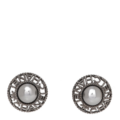 Chanel Crystal Pearl Bead CC Round Earrings Silver Black 1 of 4