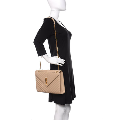 Saint Laurent Grain De Poudre Matelasse Chevron Large Monogram Satchel Nude Powder 2 of 11