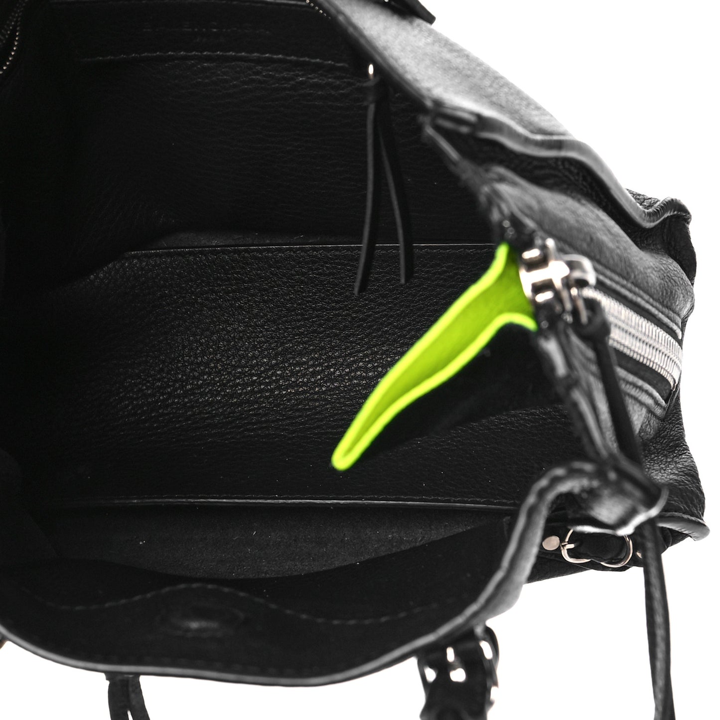 Calfskin Papier Mini A4 Zip Around Tote Black Chartreuse