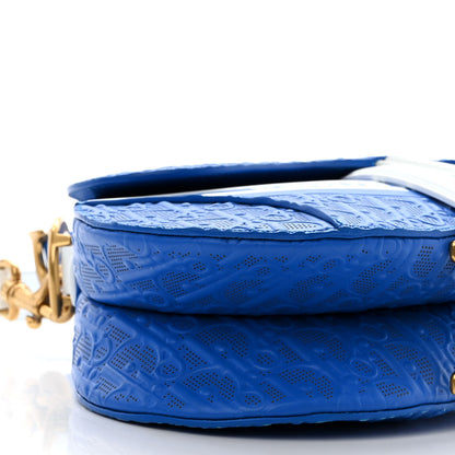 Christian Dior Perforated Calfskin Embossed Oblique Saddle Bag Blue White 8 of 11
