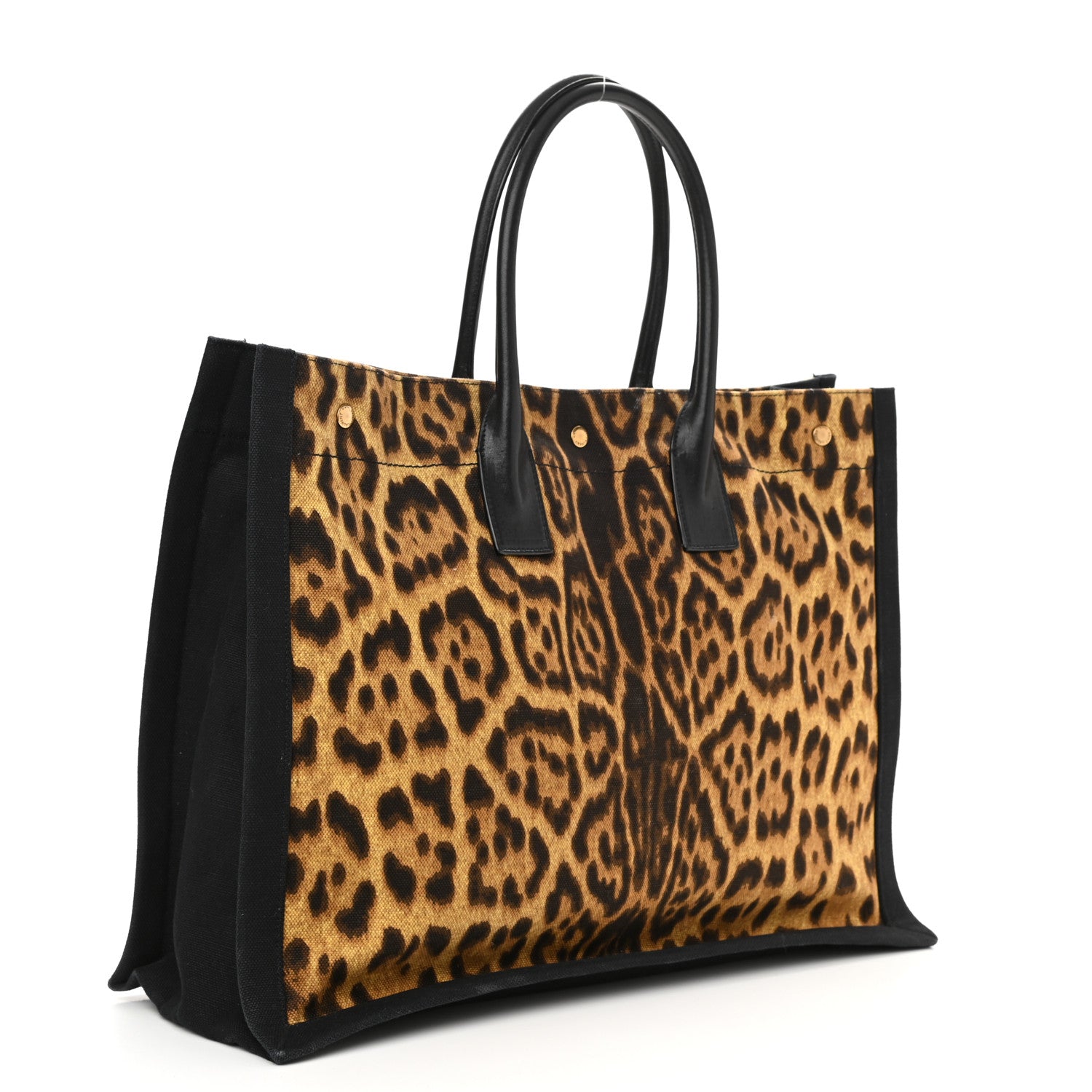 Saint Laurent Canvas Calfskin Leopard Print Rive Gauche Noe Tote Natural Black 3 of 9