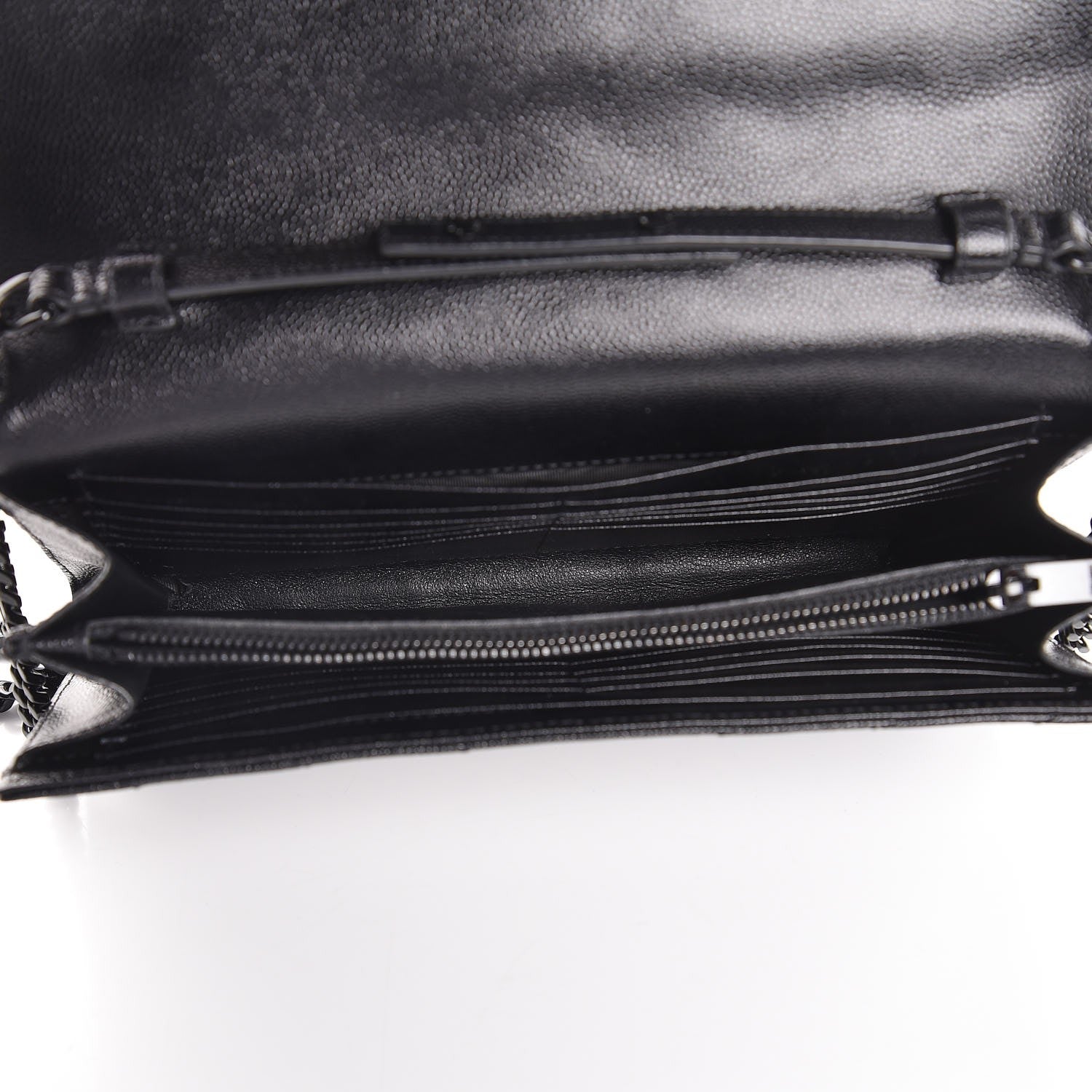 Saint Laurent Grain De Poudre Matelasse Chevron Monogram Chain Wallet Black 5 of 7