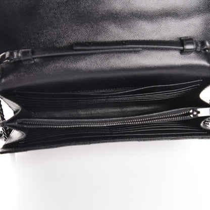 Saint Laurent Grain De Poudre Matelasse Chevron Monogram Chain Wallet Black 5 of 7