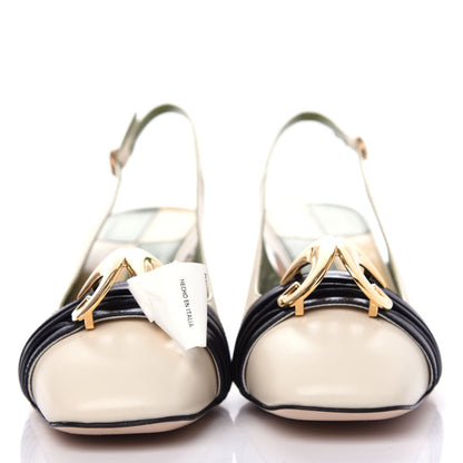 Gucci Malaga Kid Half Moon GG Square Toe Slingback Pumps 38.5 Vintage White Black 2 of 11