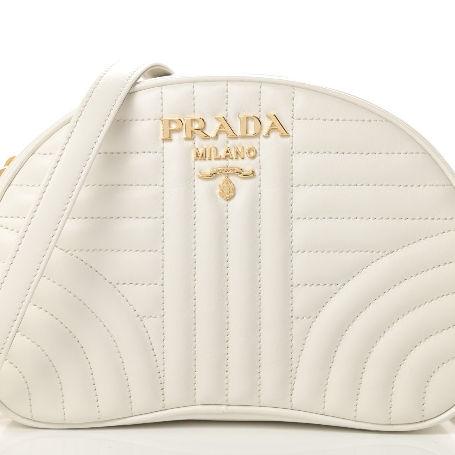 Prada Soft Calfskin Impunture Diagramme Dome Crossbody Bag White 8 of 12