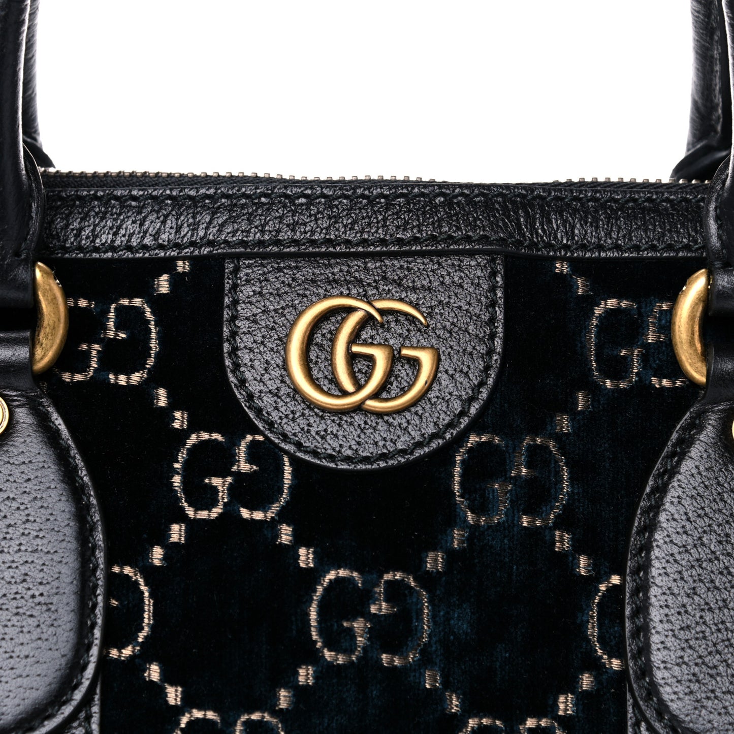 Velvet GG Monogram Textured Calfskin Web Medium Duffle Bag Blue Beige Black
