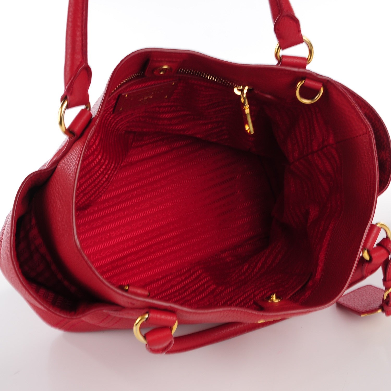 Prada Vitello Daino Side Pocket Tote Rosso 5 of 10