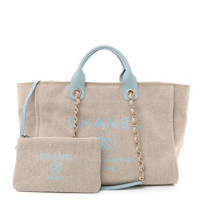 Chanel Mixed Fibers Calfskin Medium Deauville Tote Grey Light Blue 1 of 12
