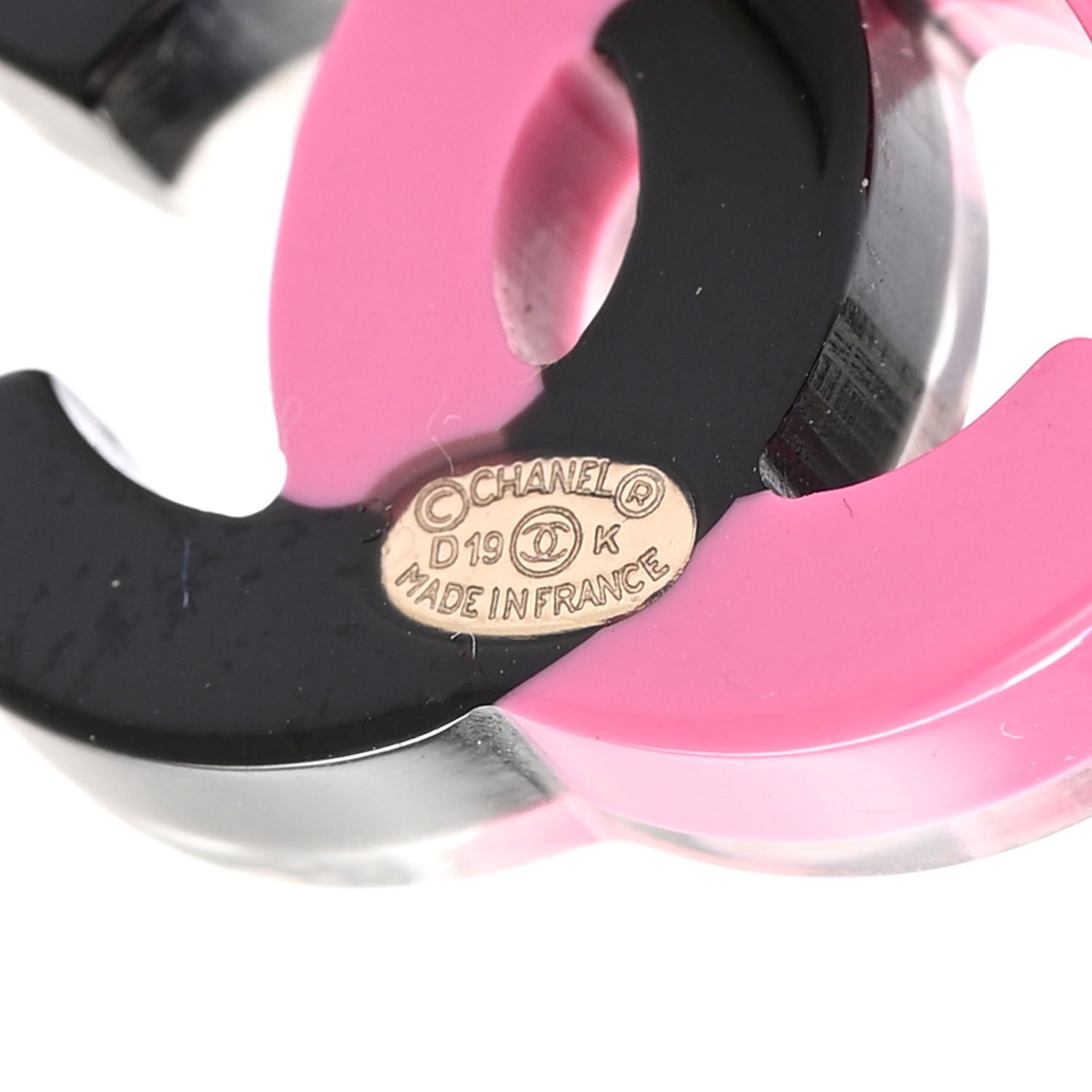Chanel Resin Pearl CC Earrings Black Pink 4 of 5