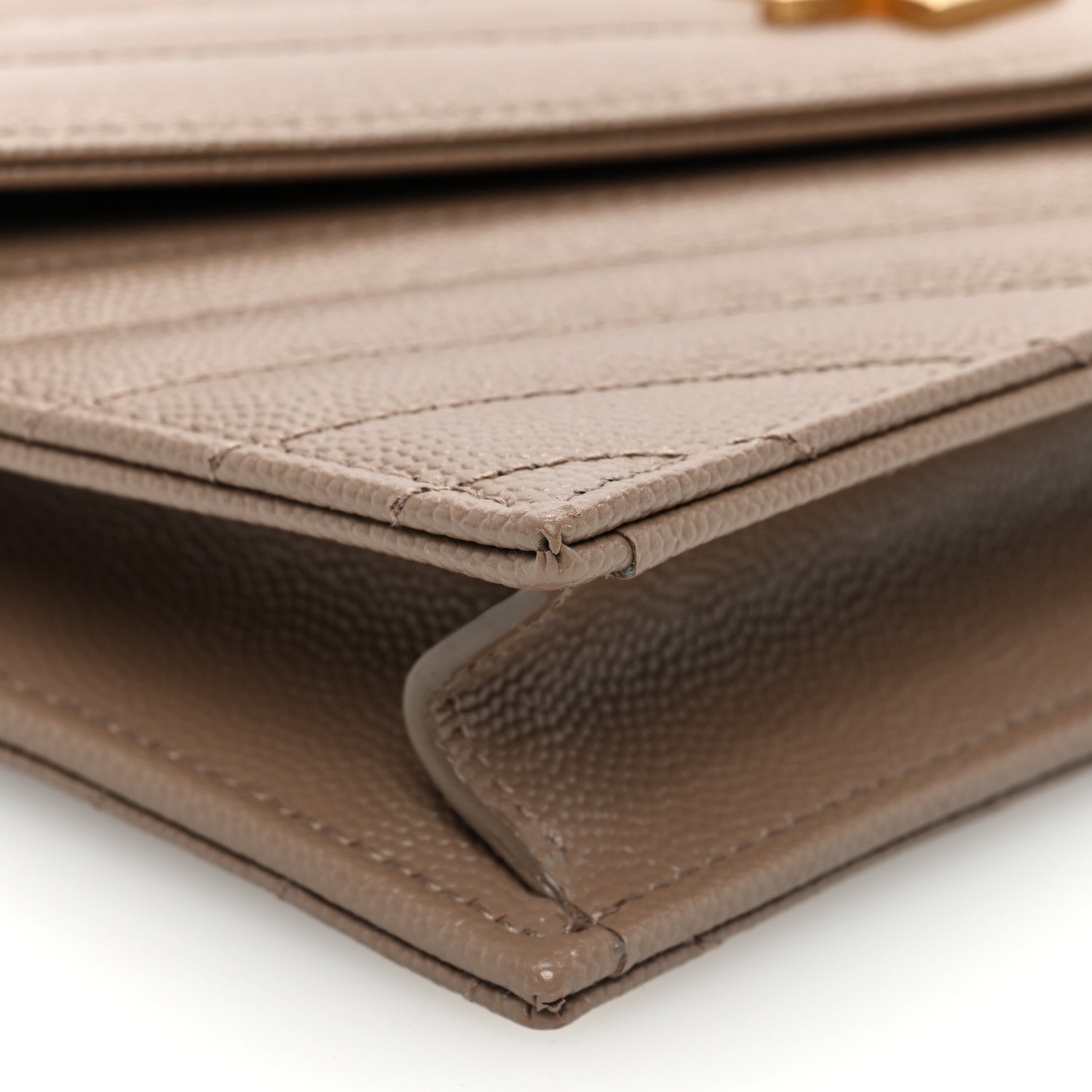 Saint Laurent Grain De Poudre Matelasse Chevron Monogram Envelope Chain Wallet Taupe 8 of 10