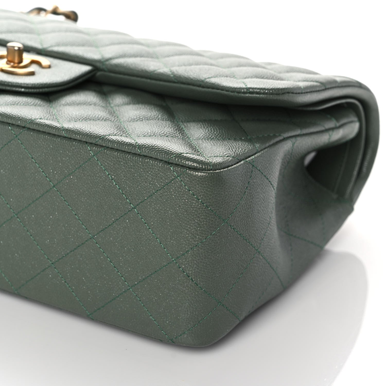 Chanel Iridescent Caviar Quilted Jumbo Double Flap Green 9 of 10