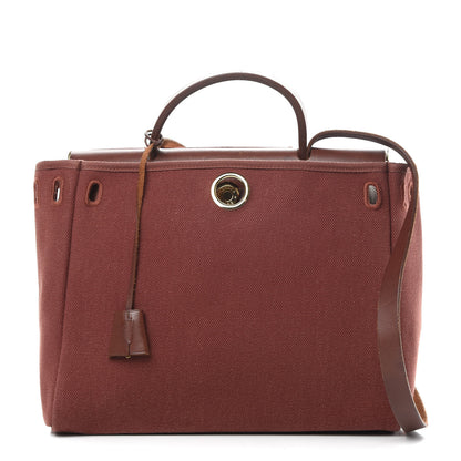 Hermes Toile Vache Calfskin Herbag 30 PM Natural Havane 2 of 19
