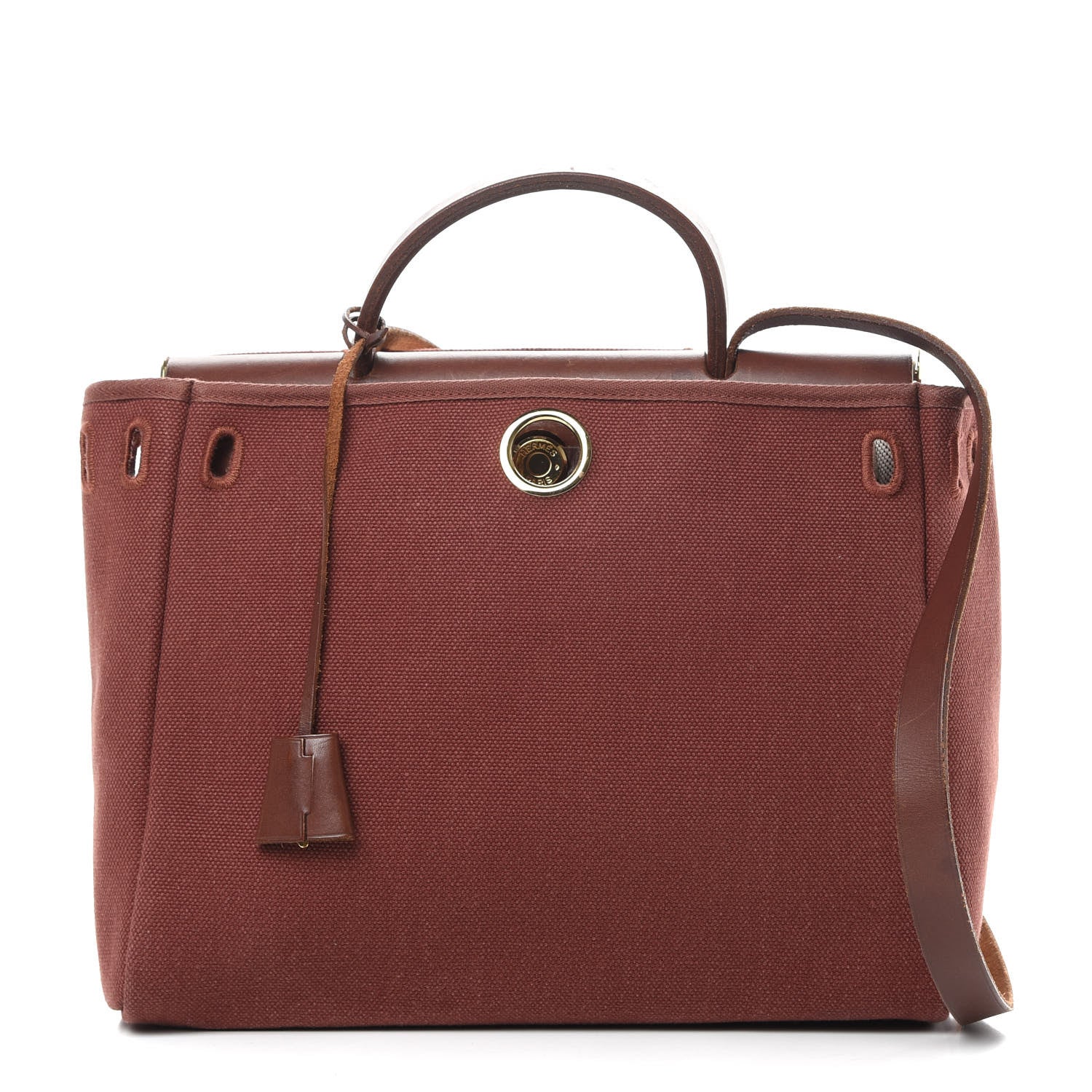 Hermes Toile Vache Calfskin Herbag 30 PM Natural Havane 2 of 19