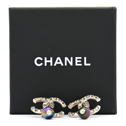 Chanel Crystal Pearl CC Drop Earrings Gold Purple Grey 5 of 5