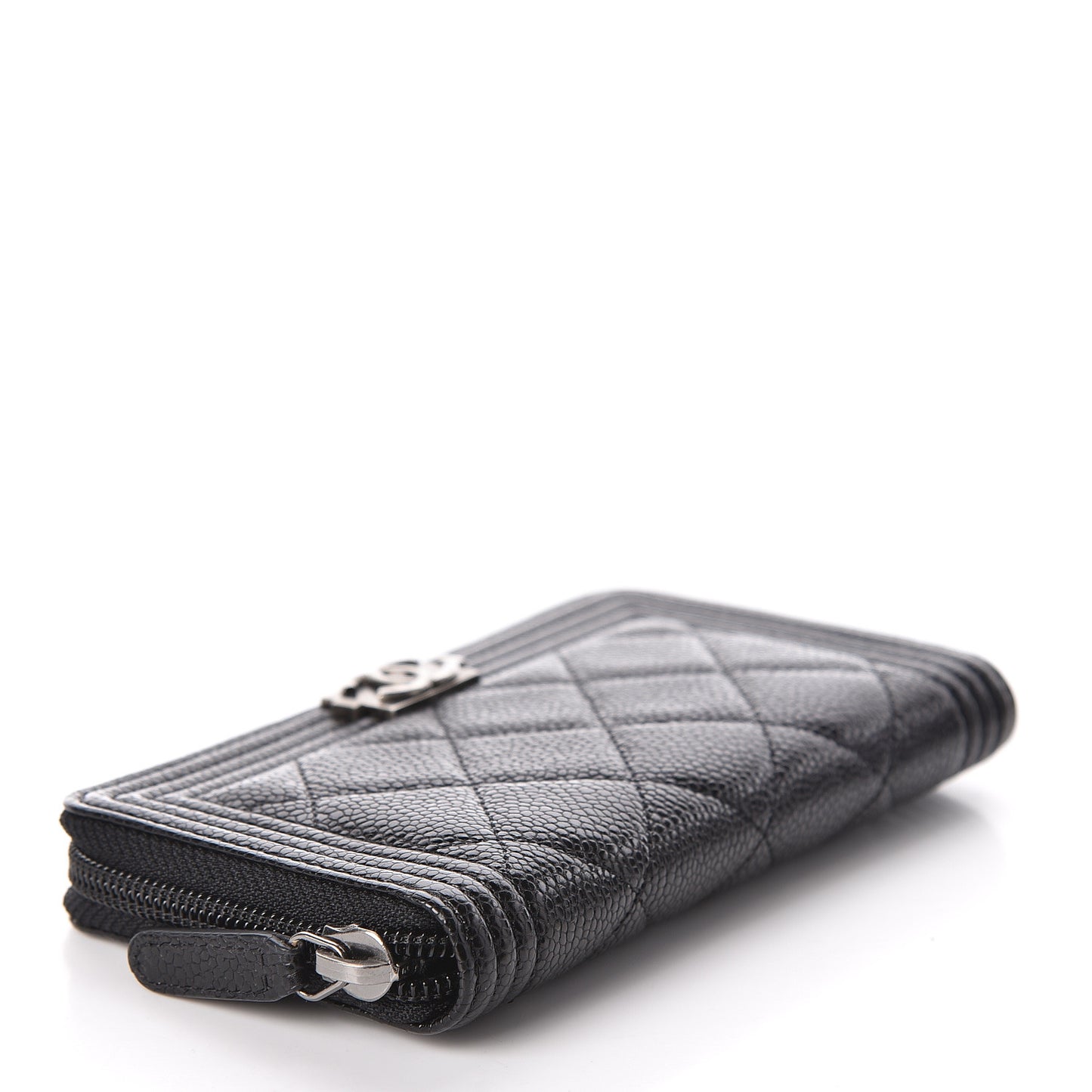 Caviar Quilted Small Boy Zip Around Wallet Black