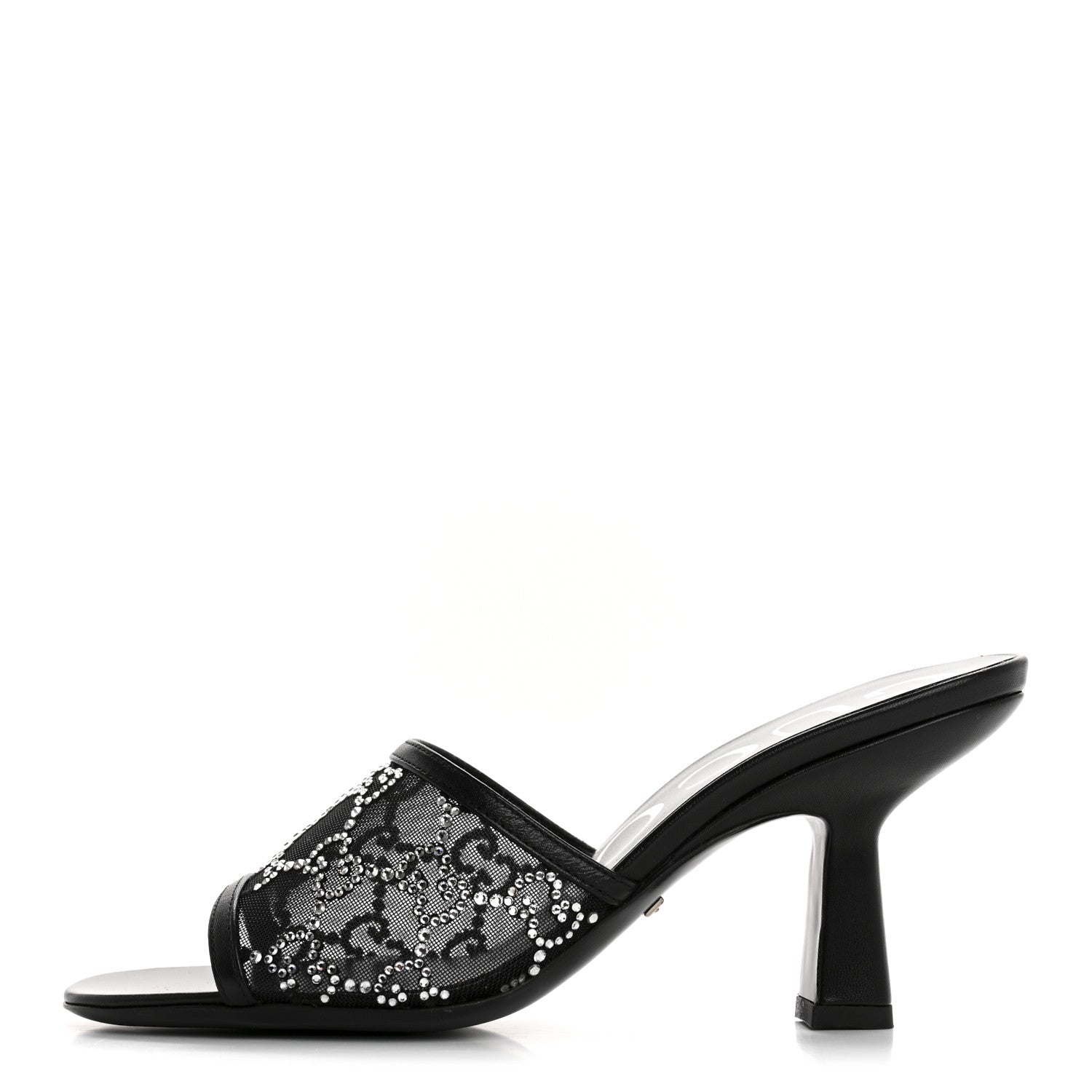 Gucci Tela Retino Kid Scamosciato Crystal GG Monogram Square Demi Mule Sandals 35.5 Black 1 of 9