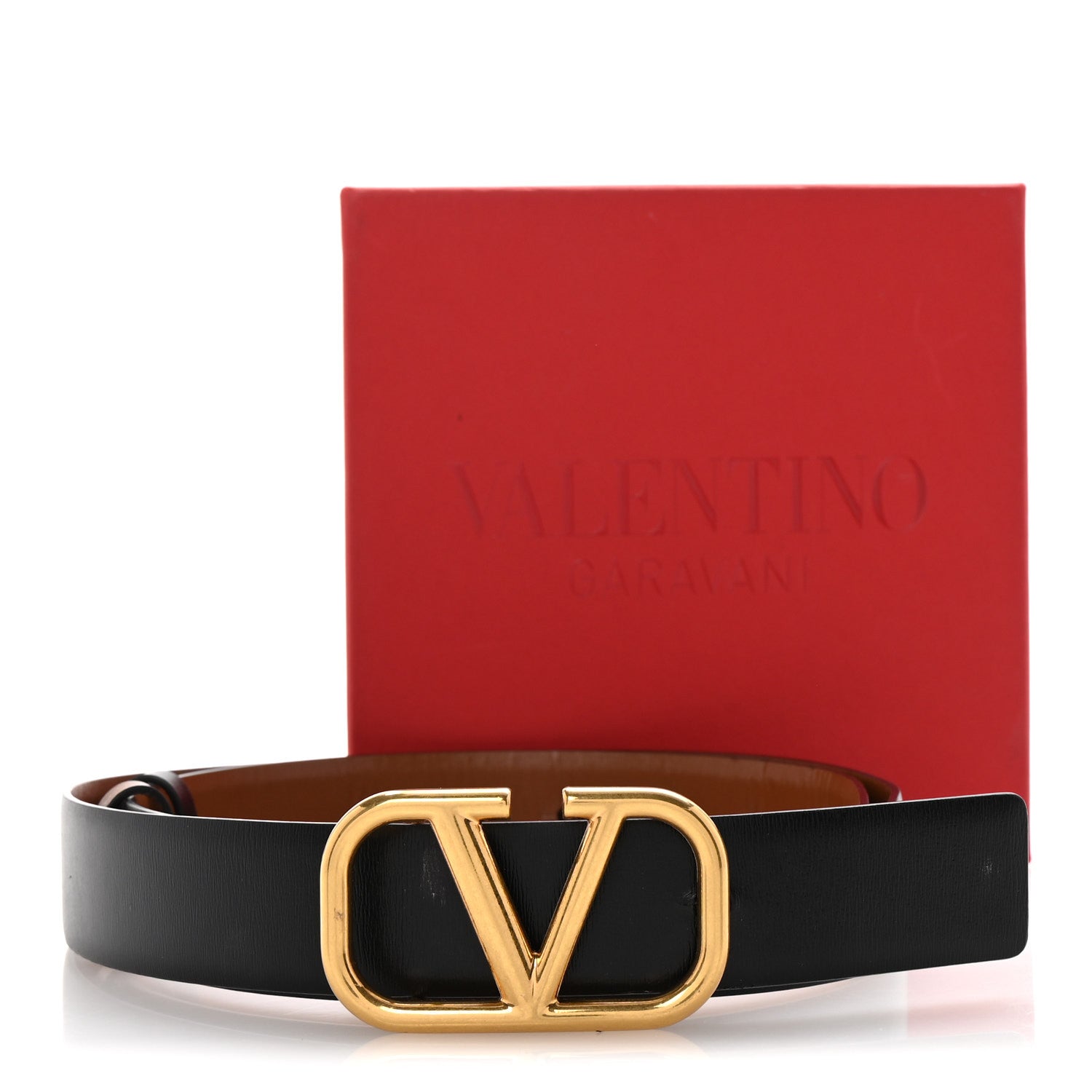 Valentino Garavani Glossy Calfskin VLogo Reversible 30mm Belt 80 32 Saddle Brown Black 6 of 6