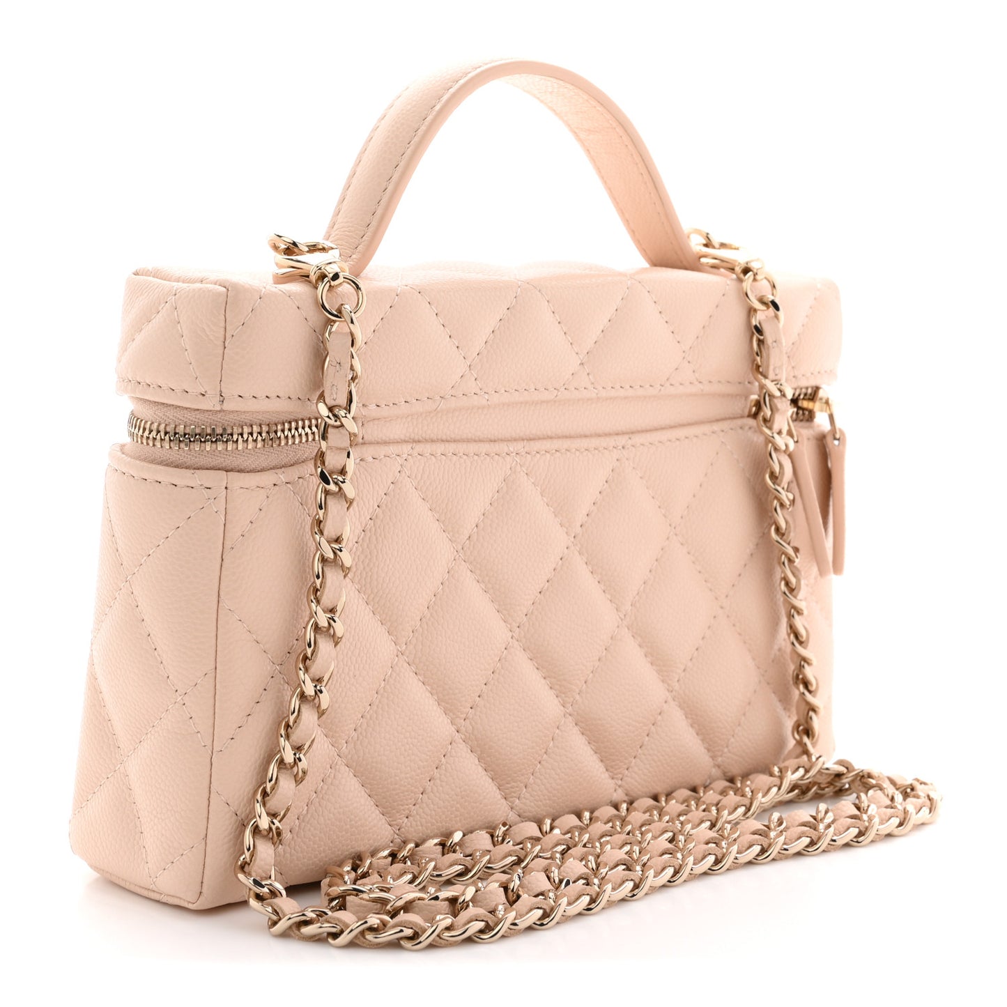 Caviar Quilted Top Handle Slim Vanity With Chain Beige