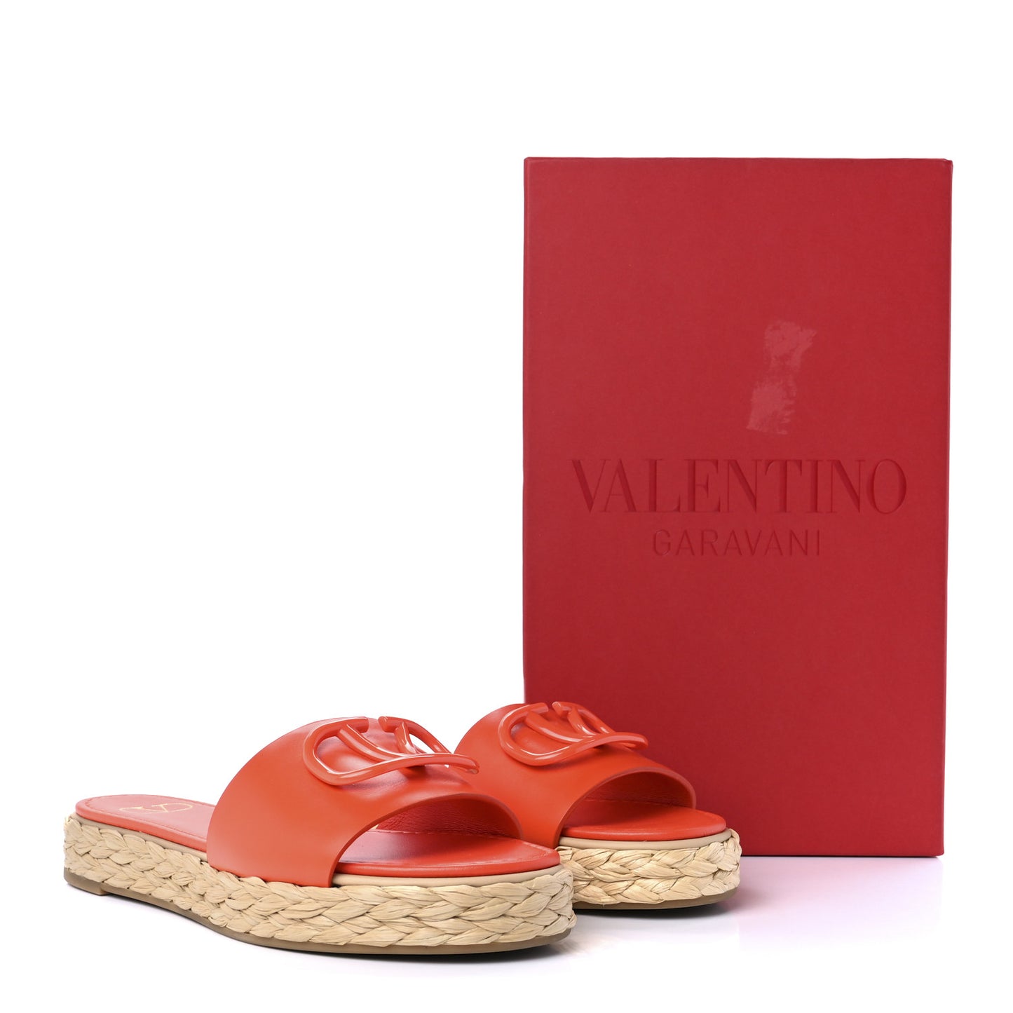 Calfskin Vlogo Espadrille 5mm Flat Slide Sandals 37 Titian