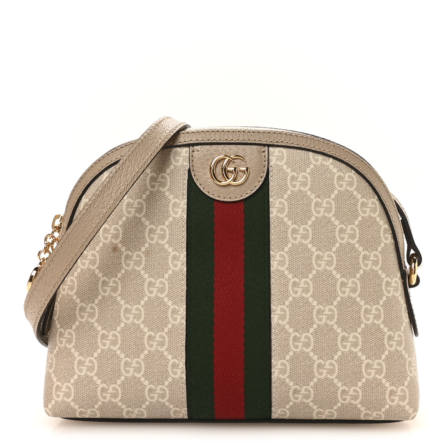 GG Supreme Monogram Textured Dollar Calfskin Web Small Ophidia Dome Shoulder Beige Mystic White Oatmeal