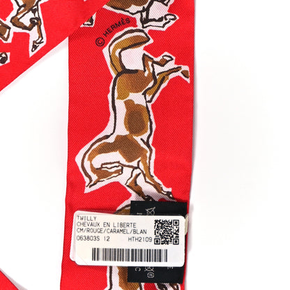 Hermes Silk Chevaux En Liberte Twilly Rouge Caramel White 3 of 3