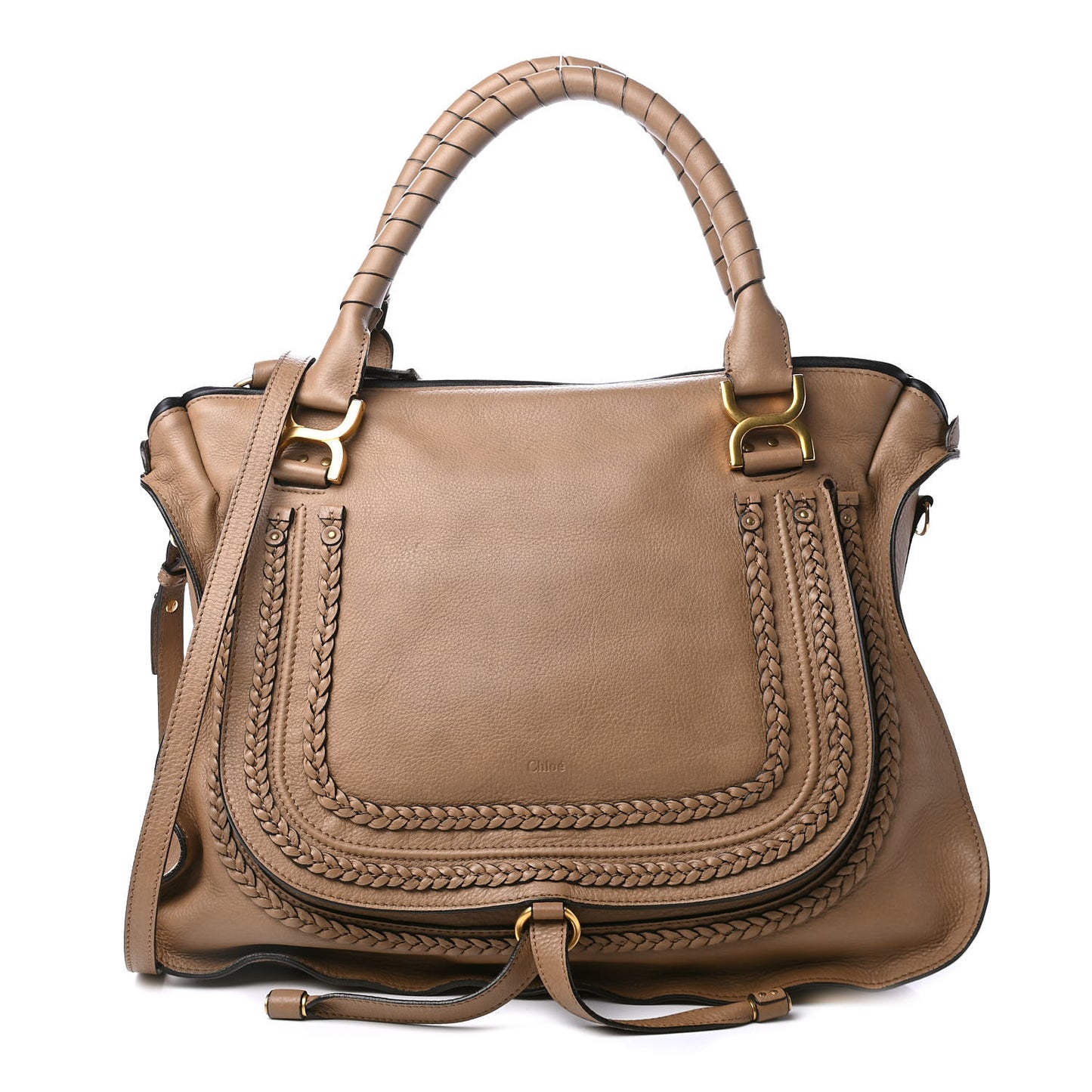 Calfskin Braided Large Marcie Satchel Nut