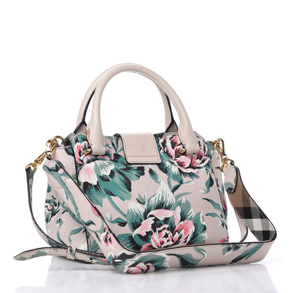 Burberry Soft Grain Calfskin Floral Print Medium Buckle Tote Natural Emerald Green 3 of 12